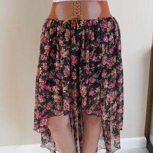 Floral high-low skirt